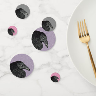Head of Black Crow Illustration Purple Gray Pink Confetti