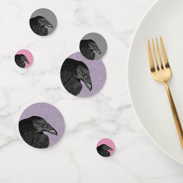 Head of Black Crow Illustration Purple Gray Pink Confetti (Group)