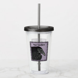 Head of Black Crow on Purple Ornate black Border Acrylic Tumbler