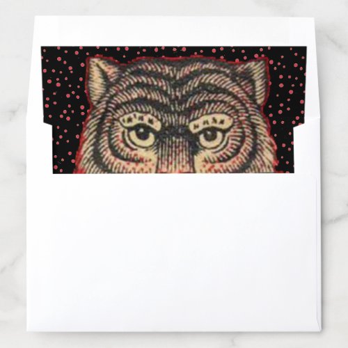 Head of Black Striped Asian Tiger on Black Red Dot Envelope Liner