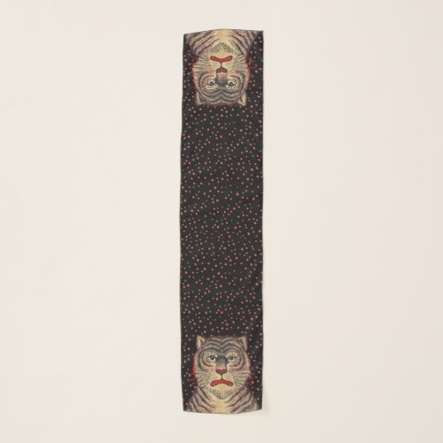 Head of Black Striped Tiger Red Outline Dots Scarf