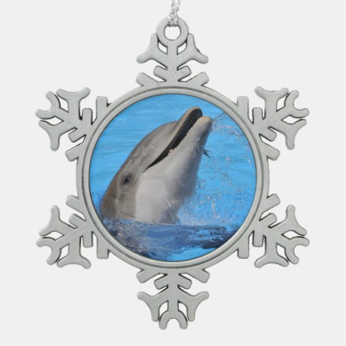 Head of bottlenose dolphin snowflake pewter christmas ornament