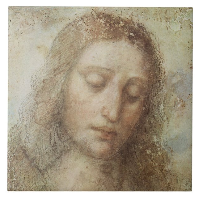 Head of Christ (Christianity) (Leonardo da Vinci) Ceramic Tile (Front)
