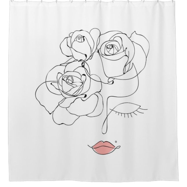 Head Of Flowers Art, Line Art Woman With Flowers,  Shower Curtain (Front)