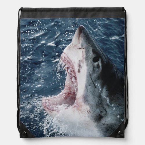 Head of Great White Shark Drawstring Bag