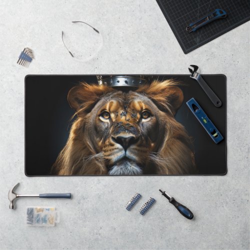  Head of lion Portrait of a lion king with crown Desk Mat