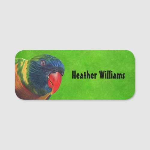Head of Macaw Parrot Colorful Feathers Red Beak  Name Tag