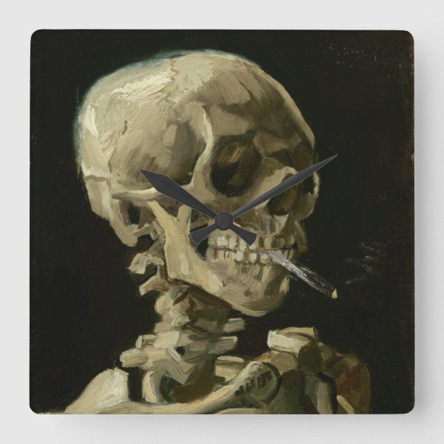 Head of Skeleton with Cigarette by Van Gogh Square Wall Clock (Front)