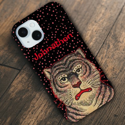 Head of Tiger Ferocious Face Black Red Dots iPhone 15 Case