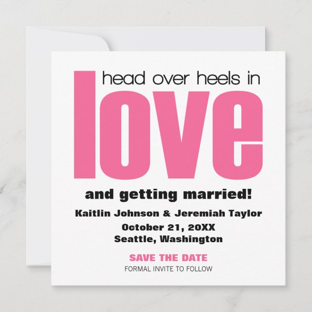 Head Over Heels Save the Date Invite, Pink Invitation (Front)