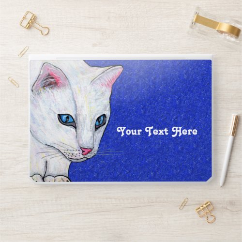 Head Paws of White Cat Bright Blue Eyes on Blue HP Laptop Skin