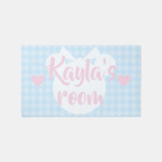 Head-Ribbon Teddy Bear Kids Room Rug Light Blue