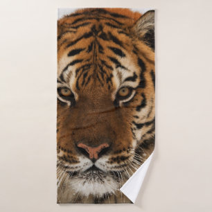 Head Shot of Siberian Tiger Bath Towel