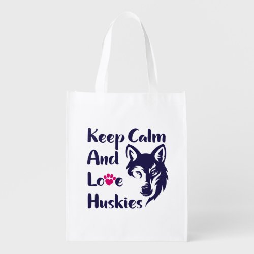 Head Siberian Husky Vintage Grocery Bag