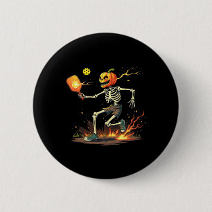 Head Skeleton Pickleball Halloween Spooky Sports Button