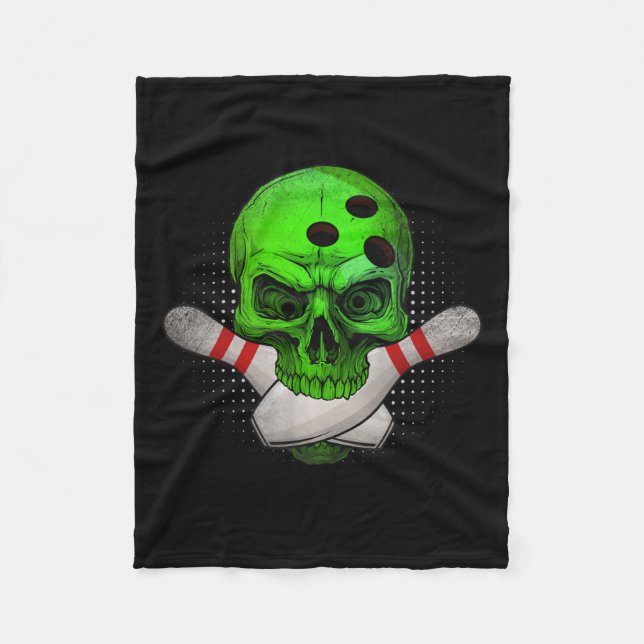 Head Skull Bowling Ball &amp; Pins Happy Halloween Fleece Blanket (Front)