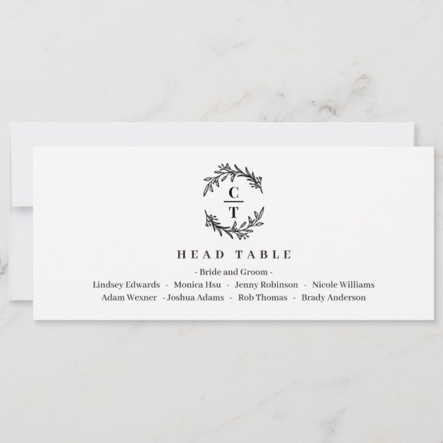 Head Table Card Editable Color - Fancy Initials (Front)