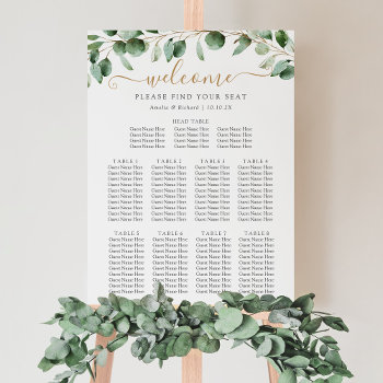 Head Table Eucalyptus Greenery Wedding Seating Poster by PeachBloome at Zazzle