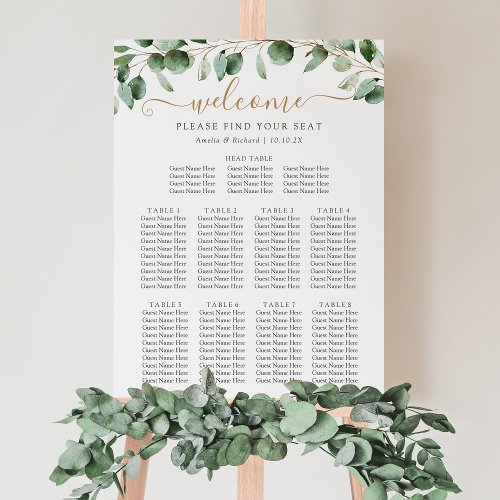 Head Table Eucalyptus Greenery Wedding Seating Poster
