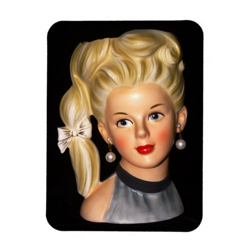 Head Vase 1960s Girl with Bouffant  Side Ponytail Magnet