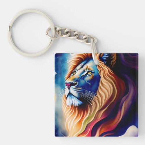 Head White Lion Colorful Art Keychain