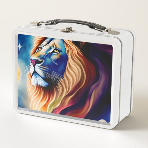 Head White Lion Colorful Art Metal Lunch Box