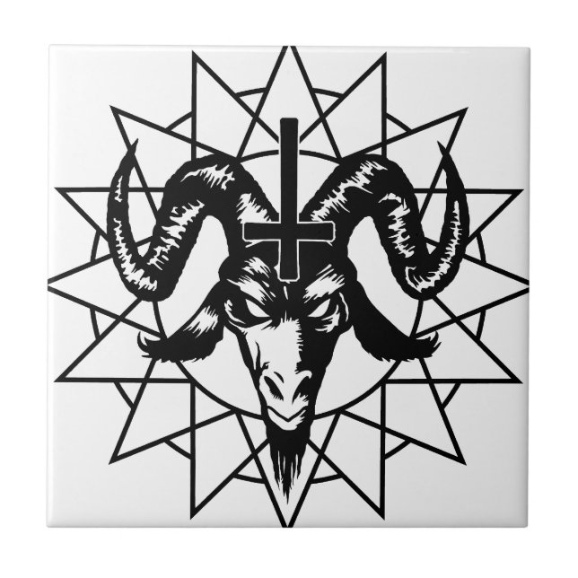 Head with Chaos Star (black) Ceramic Tile (Front)