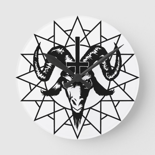 Head with Chaos Star (black) Round Clock (Front)