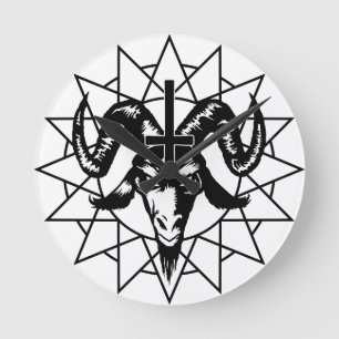 Head with Chaos Star (black) Round Clock
