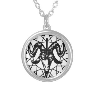 Head with Chaos Star (black) Silver Plated Necklace