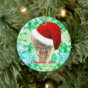 Head Xray Santa Hat Christmas Ceramic Ornament