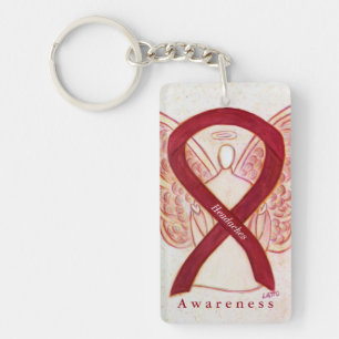 Headaches Angel Burgundy Awareness Ribbon Keychain