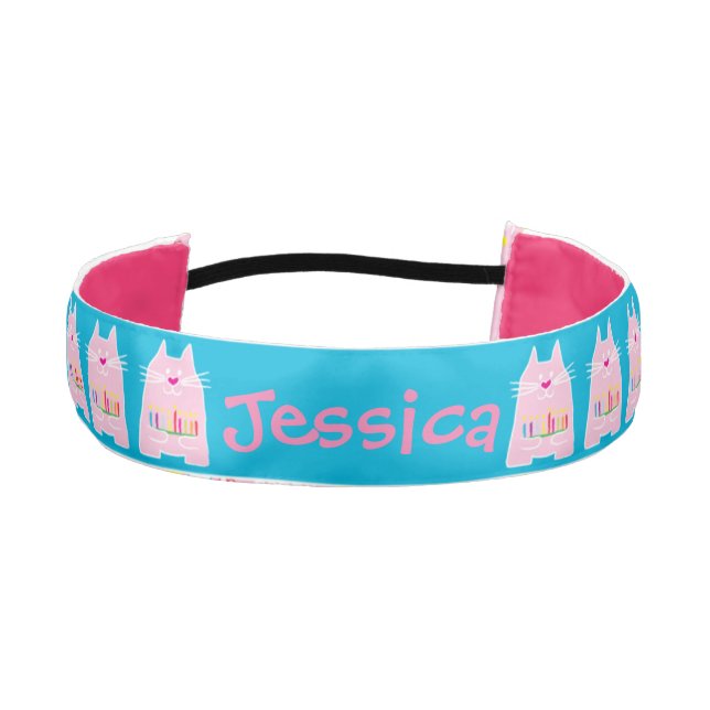Headband Hanukkah Cats and Menorahs/Pink/Blue (Front)
