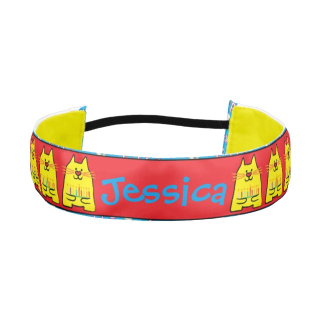 Headband Hanukkah Cats and Menorahs/Yellow/Red (Front)