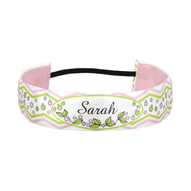 Headband Hanukkah Flowers Pink/Green (Front)