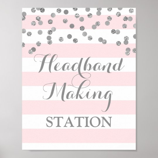 Headband Making Station Sign Blush Stripes Silver | Zazzle.com