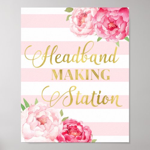 Headband Making Station Sign Pink Floral Stripes