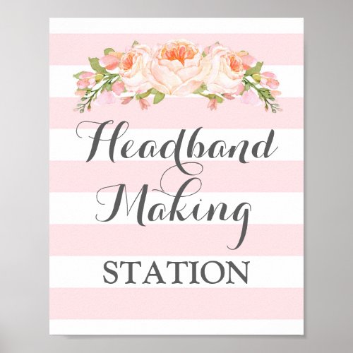 Headband Making Station Sign Pink Flowers Stripes