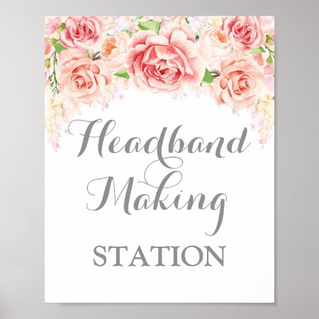 Headband Making Station Sign Pink Watercolor