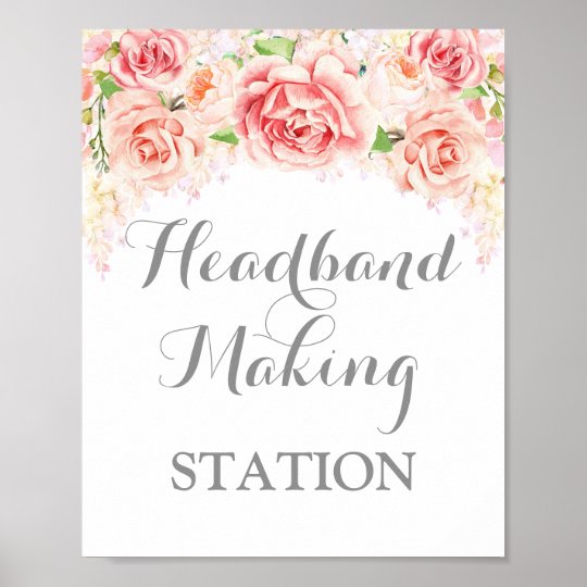 Headband Making Station Sign Pink Watercolor | Zazzle.com