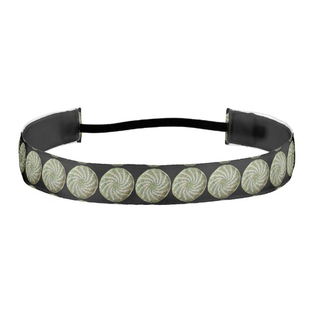 Headband - White and Green Spiral on Black (Front)
