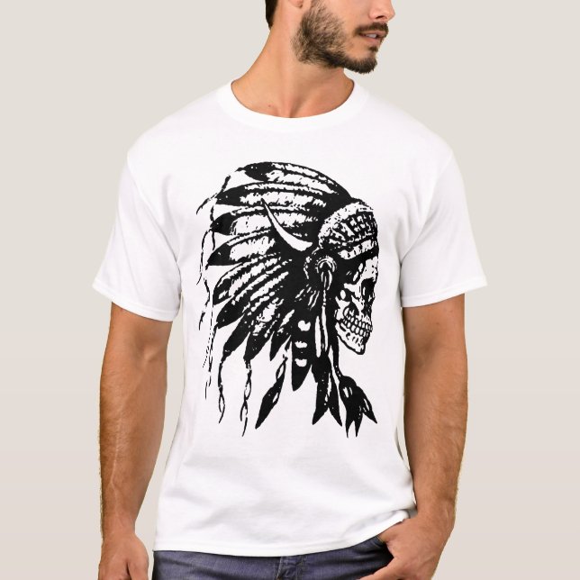 Headdress Skull Native American Feathers Indian Tr T-Shirt (Front)