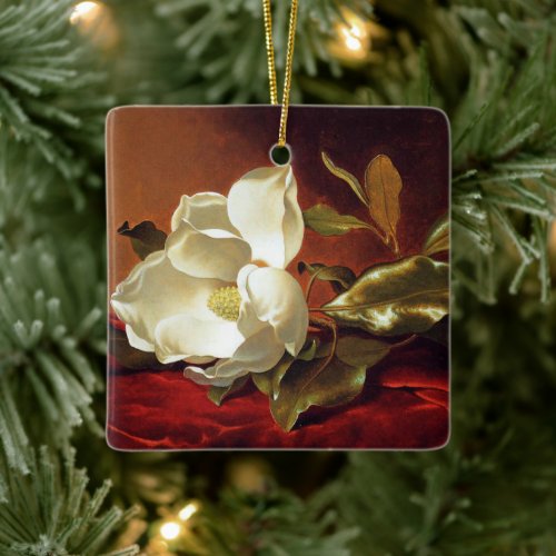 Heade _ A Magnolia on Red Velvet Ceramic Ornament