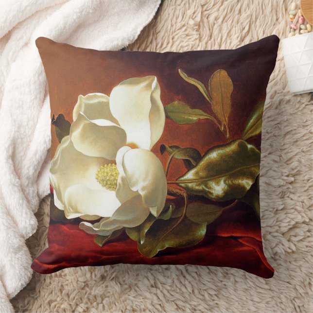 Heade - A Magnolia on Red Velvet Throw Pillow (Blanket)