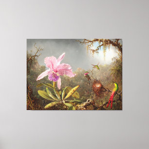 HEADE  Cattleya Orchid and Three Humminbird (1871) Canvas Print