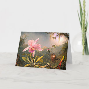 Heade - Cattleya Orchid and Three Hummingbirds Card