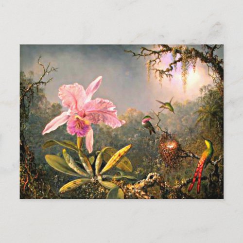 Heade _ Cattleya Orchid and Three Hummingbirds Postcard