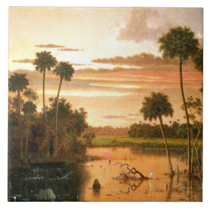Heade - Great Florida Sunset, fine art painting Ceramic Tile