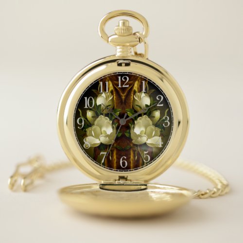 Heade Magnolia Flower Gold Velvet Pocket Watch