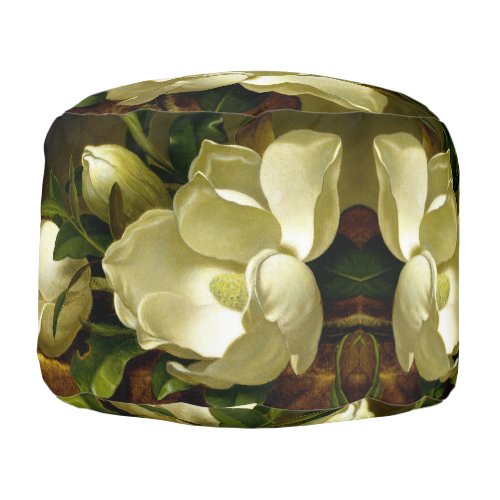 Heade Magnolia Flower Gold Velvet Pouf Ottoman